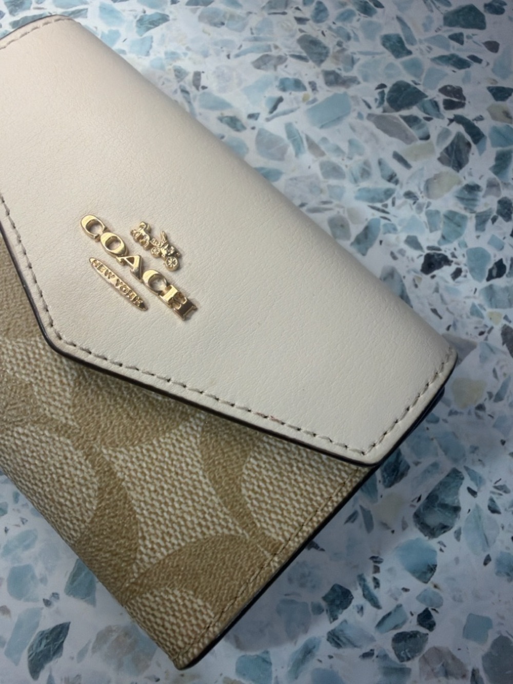 Coach Envelope Card Holder Wallet Signature Canvas Ivory Leather - Picture 2 of 7